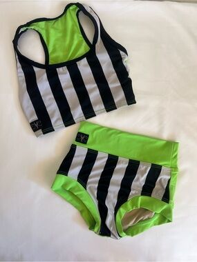 Kandi Kouture Neon Green & Black Striped Dance Set